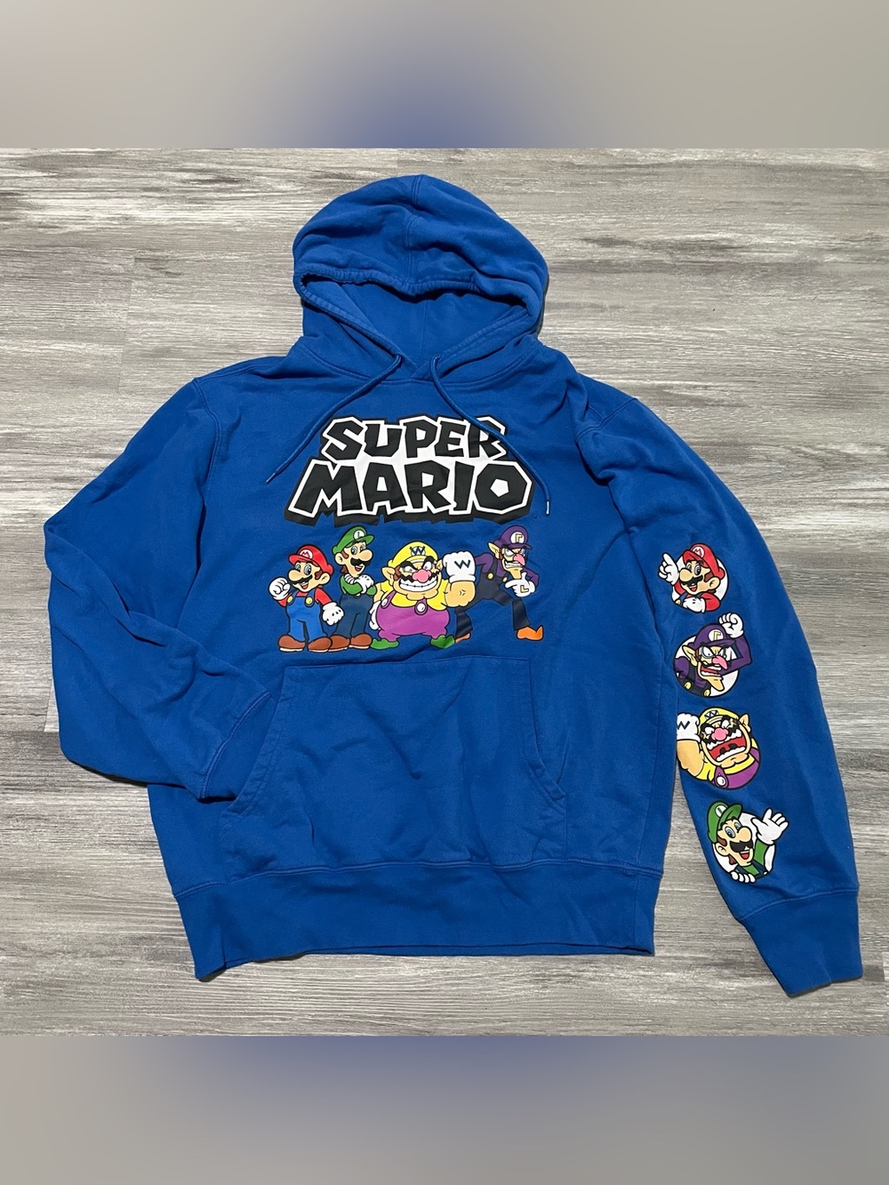 Nintendo Super Mario Graphic Character Hoodie Blue Pullover Sweatshirt Luigi